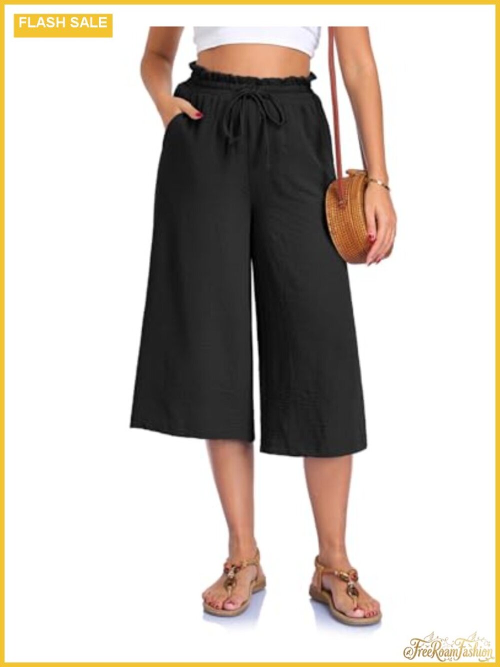 Wide Leg Capri Pants High Waist Drawstring Palazzo Beach Pants